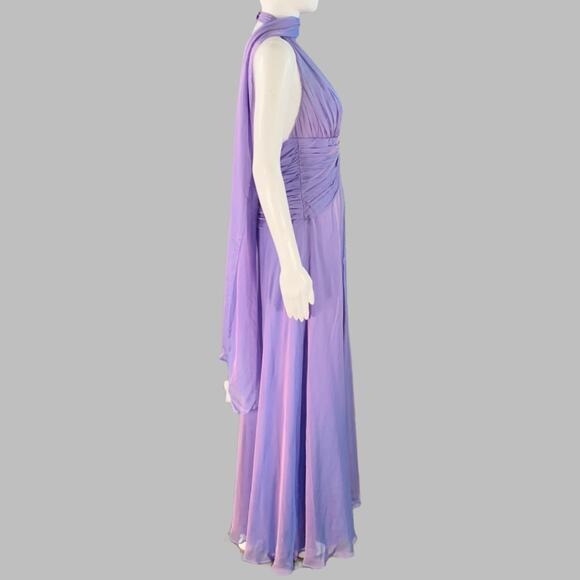 BADGLEY MISCHKA Size S Purple Lilac Silk Iridescent Halter Evening Gown - Picture 3 of 13